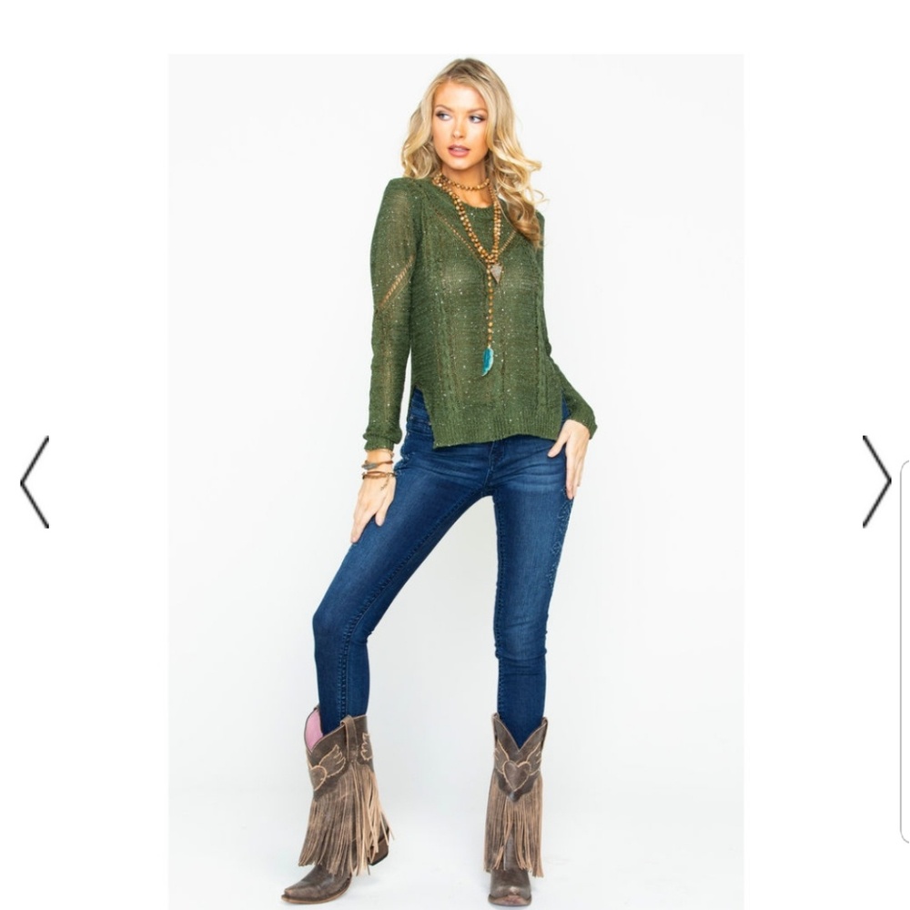 Rock & Roll Cowgirl Women's Sequin Neck Sweater